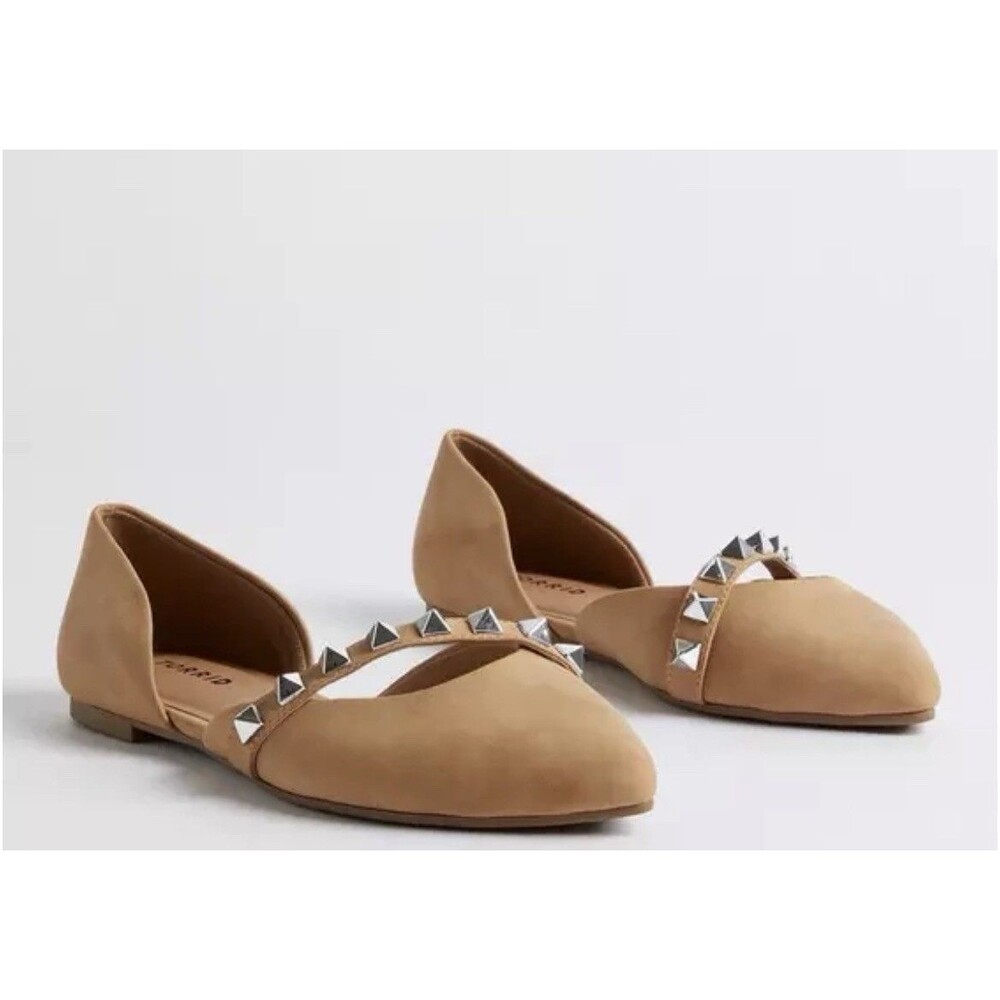Torrid Studded D'Orsay Pointed Toe Faux Suede Flats Womens 9.5 WW Wide Tan Beige